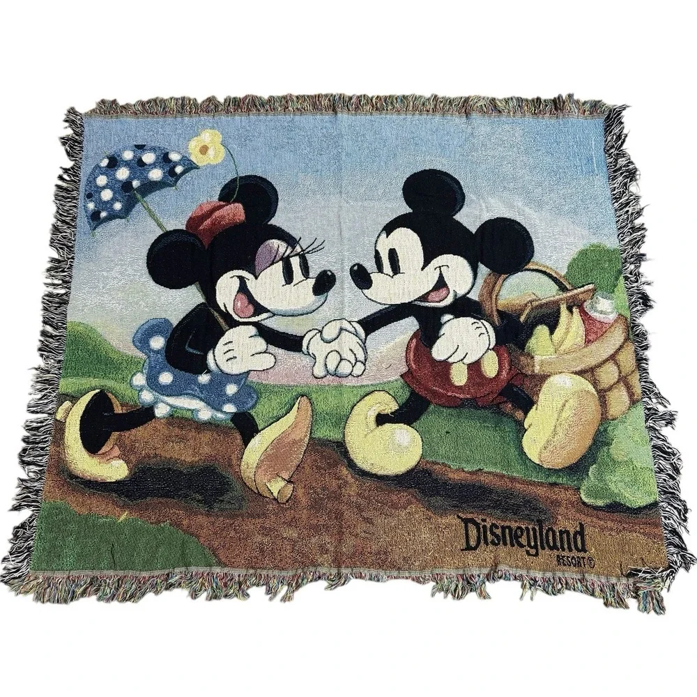 VTG Walt Disney World Mickey and Minnie Mouse Picnic Tapestry Afghan Throw 50x60